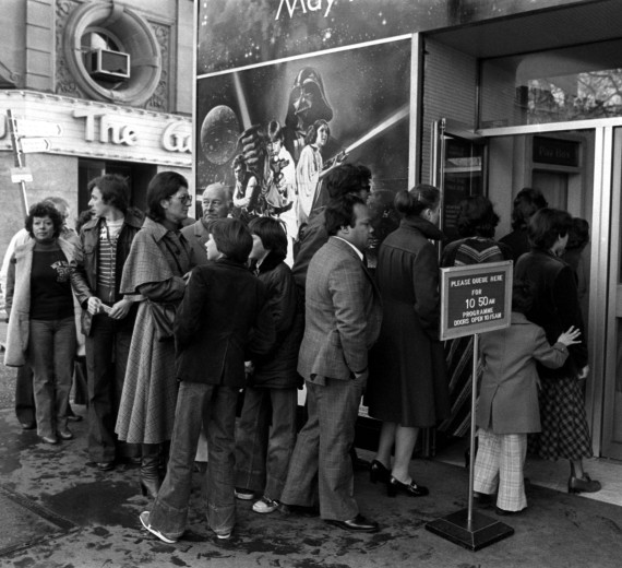 DECEMBER 27th:  Star Wars opens to british Audiences for the first time on 27/12/1977. The queue outside the Leicester Square Theatre for the London opening of the movie "Star Wars"